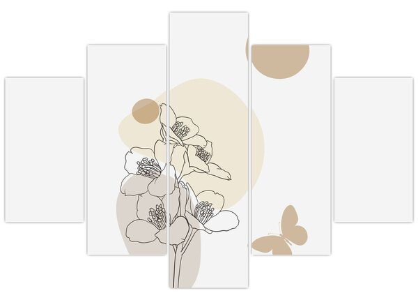 Tablou - Flori bej cu fluture N⁰4 (150x105 cm)