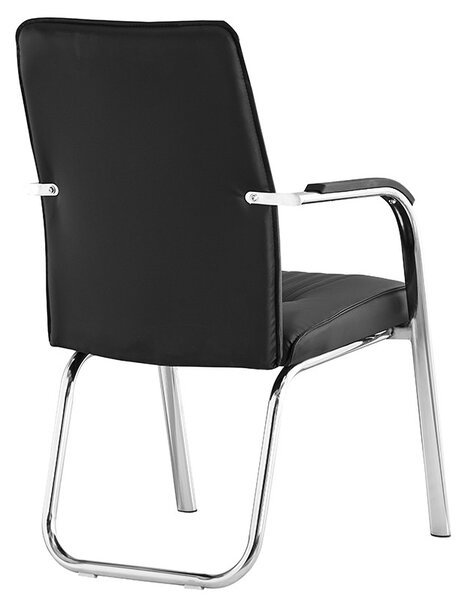 Scaun de conferinta, manere captusite, cadru cromat, PVC negru