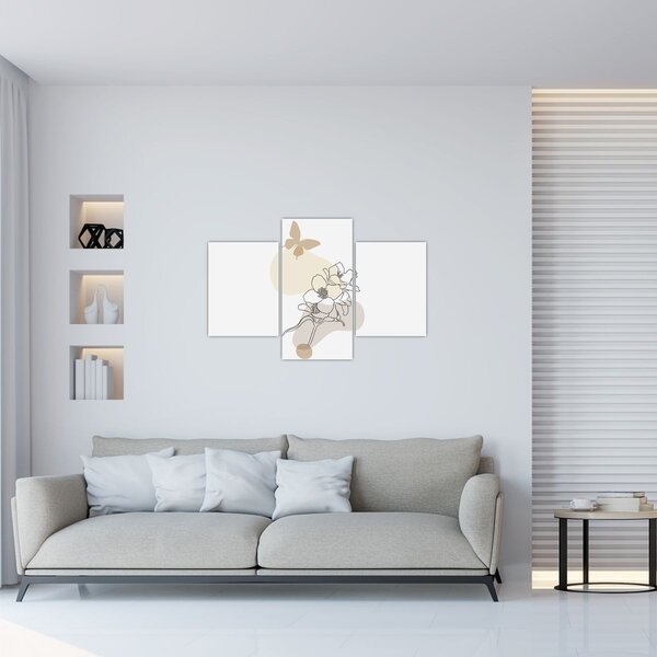 Tablou - Flori bej cu fluture N⁰3 (90x60 cm)