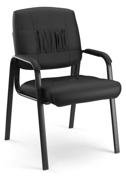 Scaun de conferinta, piele ecologica si spuma, cotiere captusite, negru