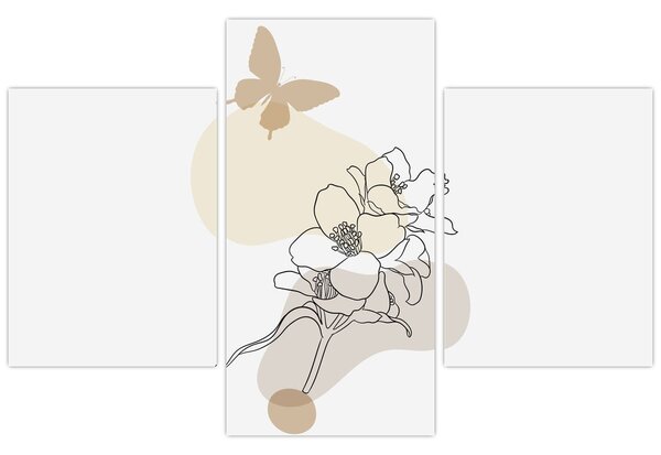 Tablou - Flori bej cu fluture N⁰3 (90x60 cm)