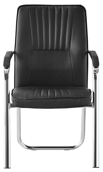 Scaun de conferinta, manere captusite, cadru cromat, PVC negru