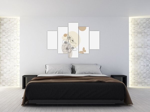 Tablou - Flori bej cu fluture N⁰4 (150x105 cm)