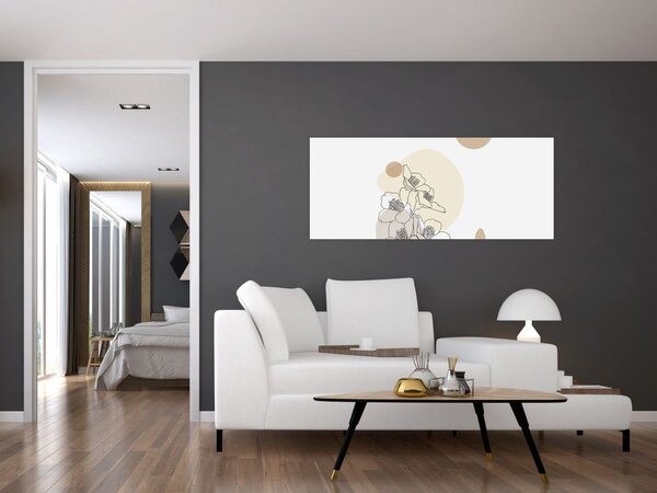 Tablou - Flori bej cu fluture N⁰4 (120x50 cm)