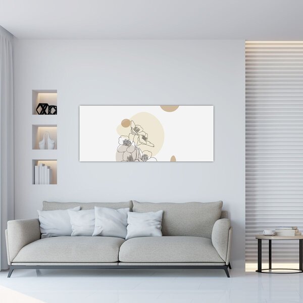 Tablou - Flori bej cu fluture N⁰4 (120x50 cm)