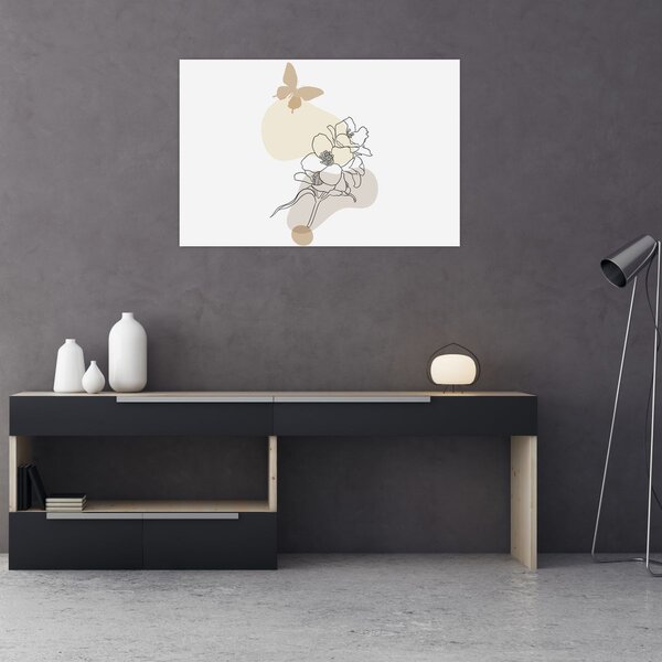 Tablou - Flori bej cu fluture N⁰3 (90x60 cm)