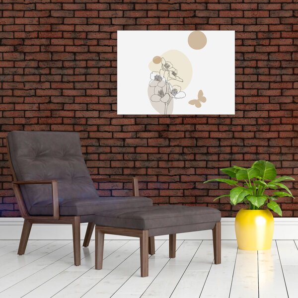 Tablou - Flori bej cu fluture N⁰4 (70x50 cm)