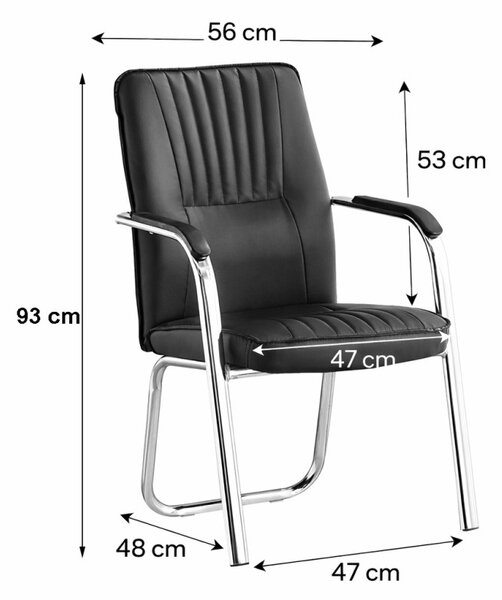 Scaun de conferinta, manere captusite, cadru cromat, PVC negru