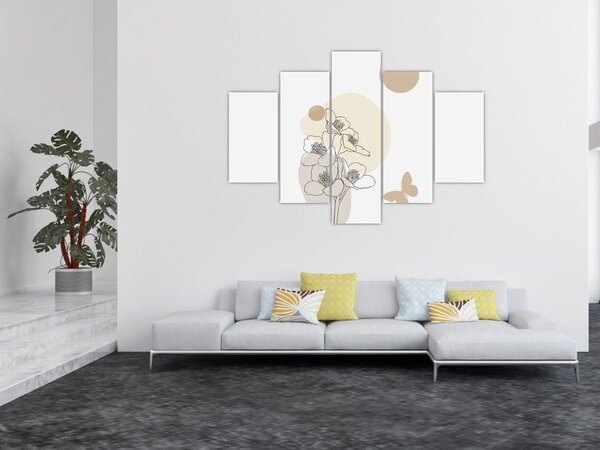 Tablou - Flori bej cu fluture N⁰4 (150x105 cm)