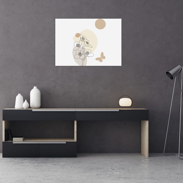 Tablou - Flori bej cu fluture N⁰4 (70x50 cm)