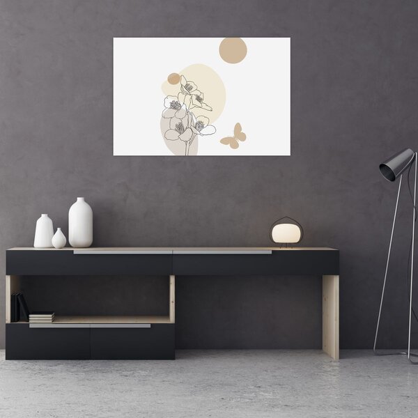 Tablou - Flori bej cu fluture N⁰4 (90x60 cm)