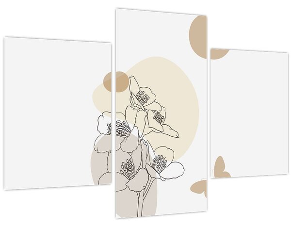 Tablou - Flori bej cu fluture N⁰4 (90x60 cm)