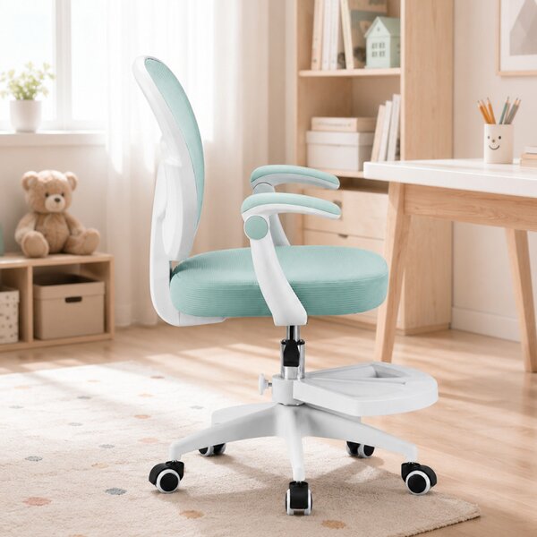 Scaun de birou pentru copii si adolescenti, ergonomic, cu suport pentru picioare, verde menta