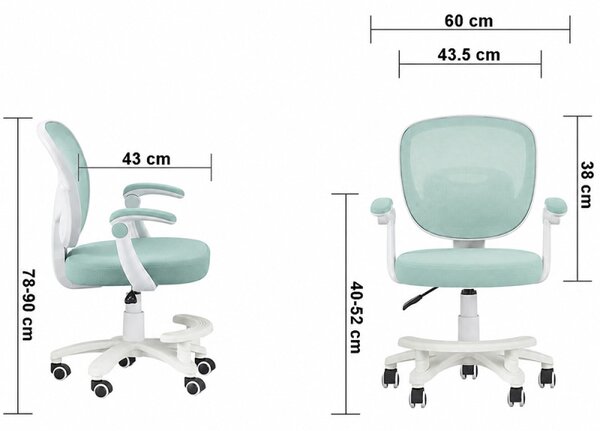 Scaun de birou pentru copii si adolescenti, ergonomic, cu suport pentru picioare, verde menta