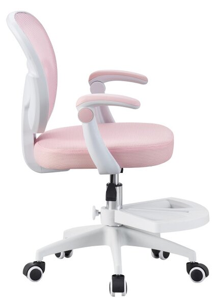 Scaun ergonomic de birou pentru copii si adolescenti, mesh roz, reglabil pe inaltime 78-90 cm, suport picioare
