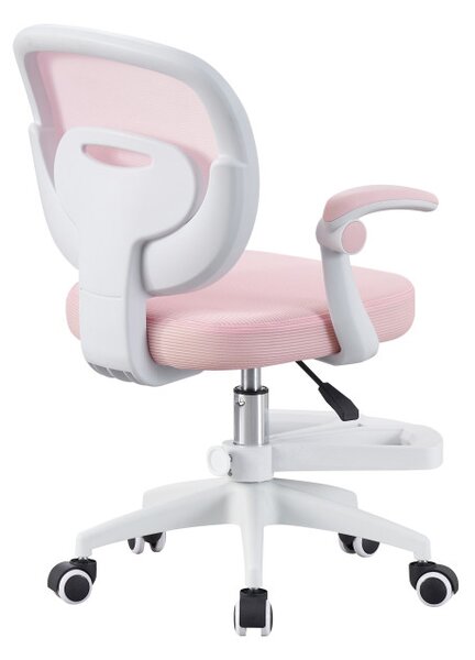 Scaun ergonomic de birou pentru copii si adolescenti, mesh roz, reglabil pe inaltime 78-90 cm, suport picioare
