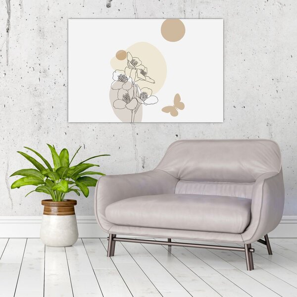Tablou - Flori bej cu fluture N⁰4 (90x60 cm)