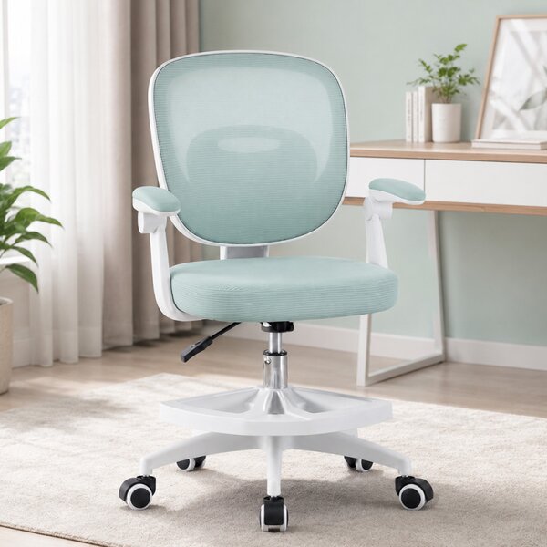 Scaun de birou pentru copii si adolescenti, ergonomic, cu suport pentru picioare, verde menta