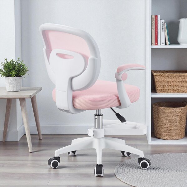 Scaun ergonomic de birou pentru copii si adolescenti, mesh roz, reglabil pe inaltime 78-90 cm, suport picioare