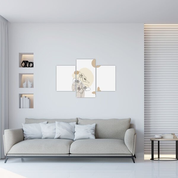 Tablou - Flori bej cu fluture N⁰4 (90x60 cm)
