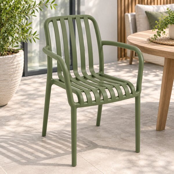 Scaun de gradina stivuibil cu brate, pentru terasa si balcon, 54x58.5x80.5 cm