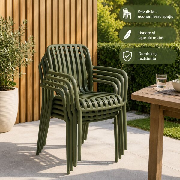 Scaun de gradina stivuibil cu brate, pentru terasa si balcon, 54x58.5x80.5 cm