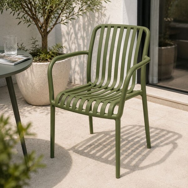 Scaun de gradina stivuibil cu brate, pentru terasa si balcon, 54x58.5x80.5 cm