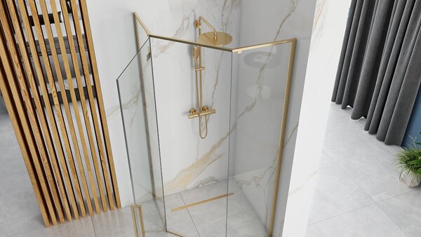Rea Diamond Gold, cabină de duș pentagonală 100 x 100 cm, sticlă transparentă de 6 mm, auriu strălucitor, REA-K6616