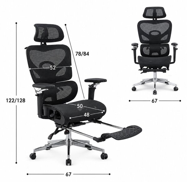 Scaun ergonomic birou, sezut reglabil pe adancime, spatar si tetiera reglabile, cotiere 5D, suport picioare, mesh