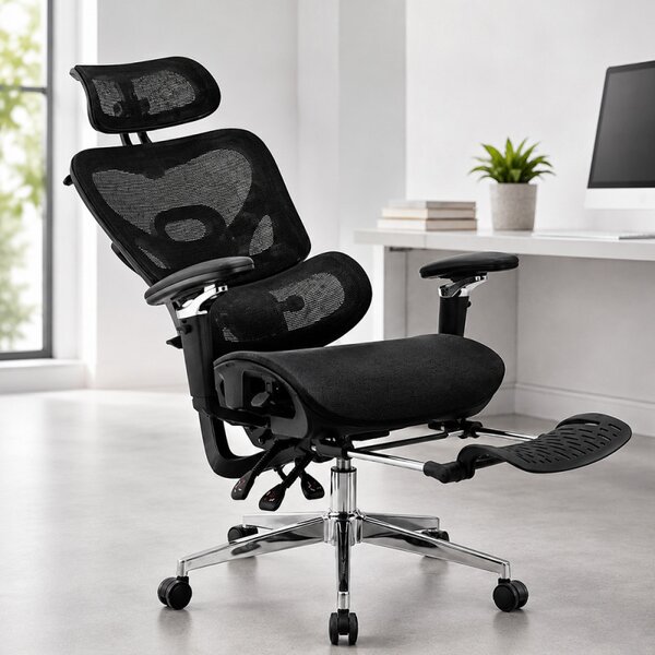 Scaun ergonomic birou, sezut reglabil pe adancime, spatar si tetiera reglabile, cotiere 5D, suport picioare, mesh