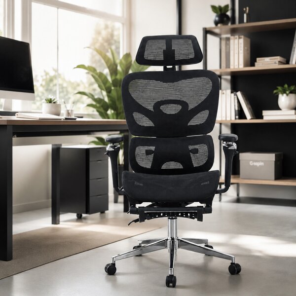 Scaun ergonomic birou, sezut reglabil pe adancime, spatar si tetiera reglabile, cotiere 5D, suport picioare, mesh