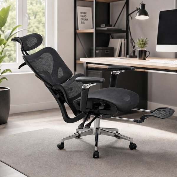 Scaun ergonomic birou, sezut reglabil pe adancime, spatar si tetiera reglabile, cotiere 5D, suport picioare, mesh