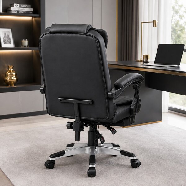 Scaun de birou cu 2 zone de masaj, suport picioare retractabil, spatar inclinabil, piele eco