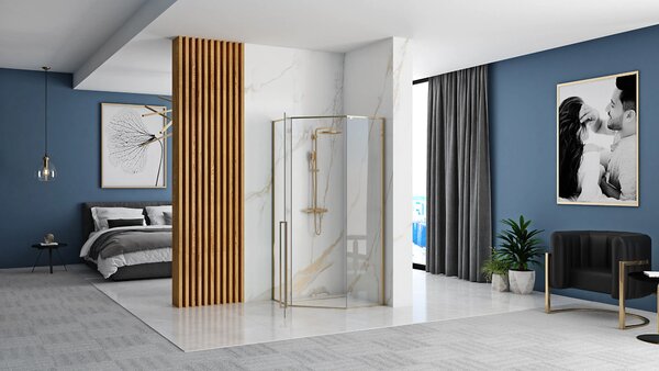 Rea Diamond Gold, cabină de duș pentagonală 100 x 100 cm, sticlă transparentă de 6 mm, auriu strălucitor, REA-K6616