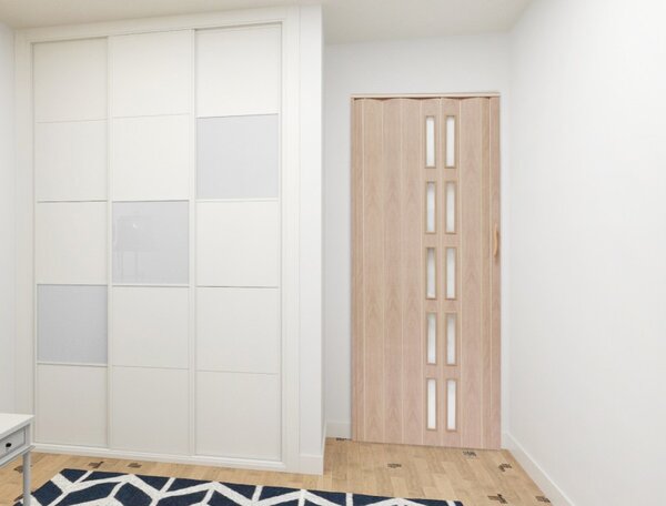 Usa de interior plianta cu geam tip acordeon, 203x80cm, stejar deschis, 6mm