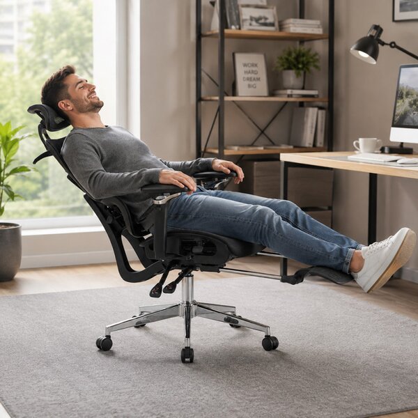 Scaun ergonomic birou, sezut reglabil pe adancime, spatar si tetiera reglabile, cotiere 5D, suport picioare, mesh