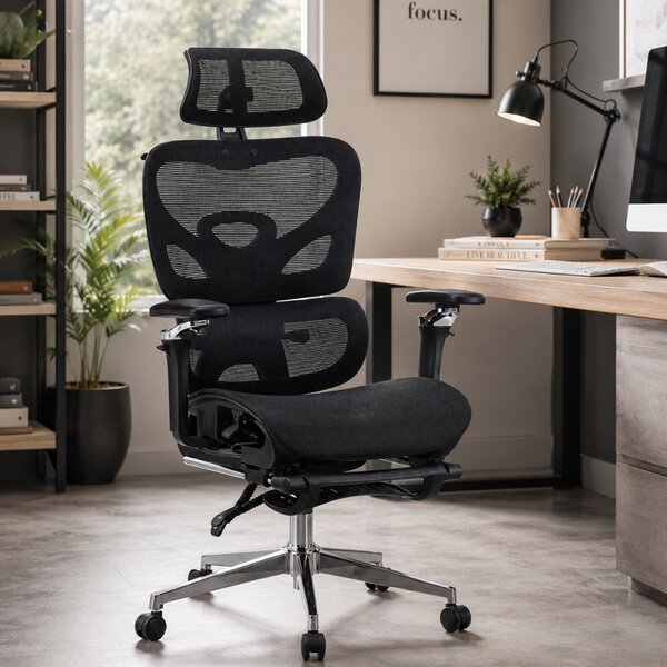 Scaun ergonomic birou, sezut reglabil pe adancime, spatar si tetiera reglabile, cotiere 5D, suport picioare, mesh