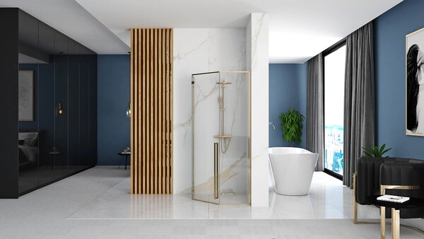 Rea Diamond Gold, cabină de duș pentagonală 100 x 100 cm, sticlă transparentă de 6 mm, auriu strălucitor, REA-K6616