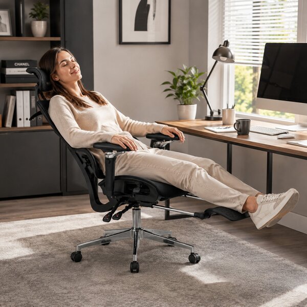 Scaun ergonomic birou, sezut reglabil pe adancime, spatar si tetiera reglabile, cotiere 5D, suport picioare, mesh