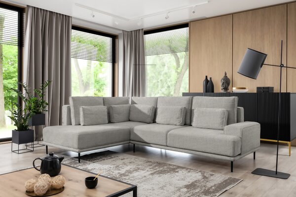 Colțar pentru living Livani L stânga - stofă gri Hevia 207.17 / picioare negre