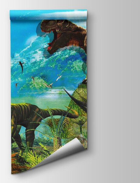 Fototapet Grup de dinozauri într-o pădure, Fototapet animale, Fototapet populare, u35232 - Tapeko.ro