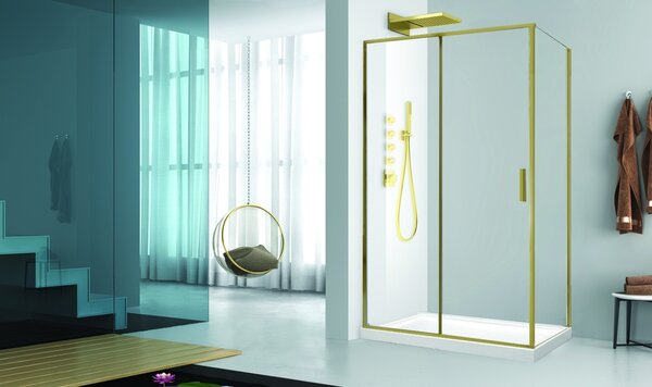 Cabină de duș Fluminia, Petra Gold, 120 x 90 cm, brushed gold