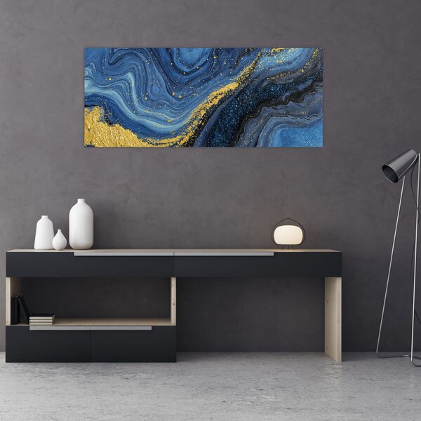 Tablou - Abstracție albastru-aurie (120x50 cm)