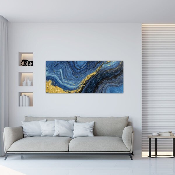 Tablou - Abstracție albastru-aurie (120x50 cm)