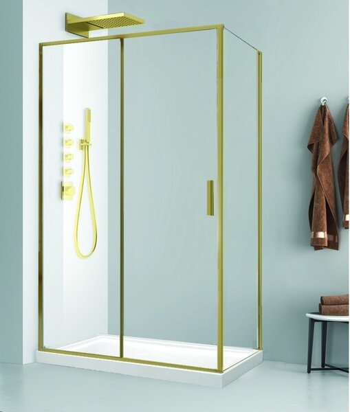 Cabină de duș Fluminia, Petra Gold, 120 x 90 cm, brushed gold