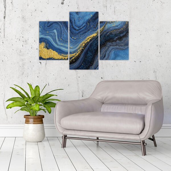 Tablou - Abstracție albastru-aurie (90x60 cm)