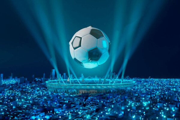 Fototapet Mingea de fotbal deasupra unui stadion, Fototapet copii, Fototapet populare, u72793 - Tapeko.ro