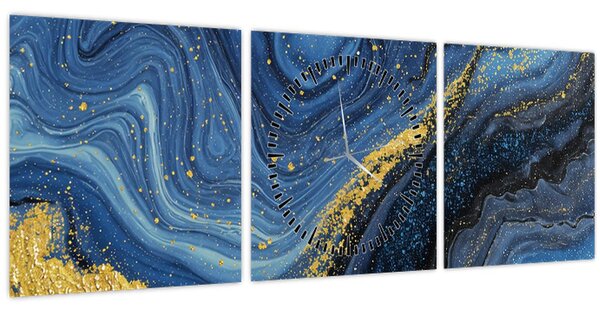 Tablou - Abstracție albastru-aurie (cu ceas) (90x30 cm)