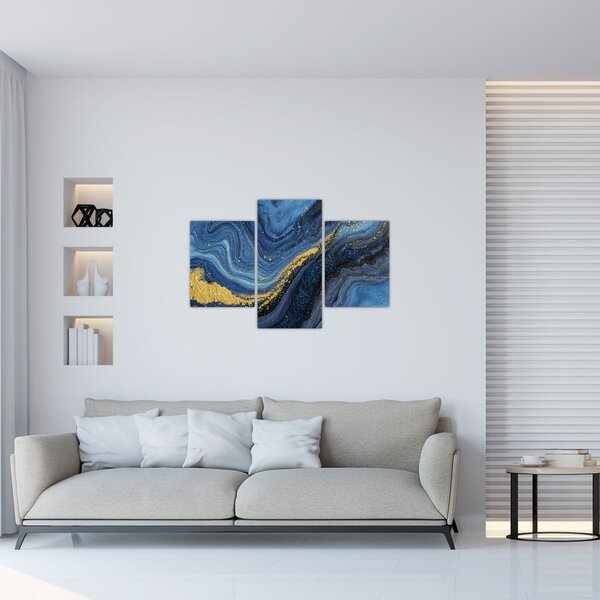 Tablou - Abstracție albastru-aurie (90x60 cm)