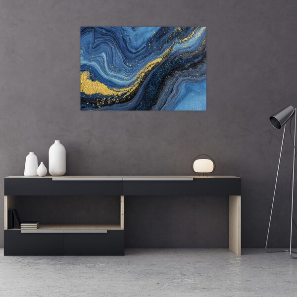 Tablou - Abstracție albastru-aurie (90x60 cm)